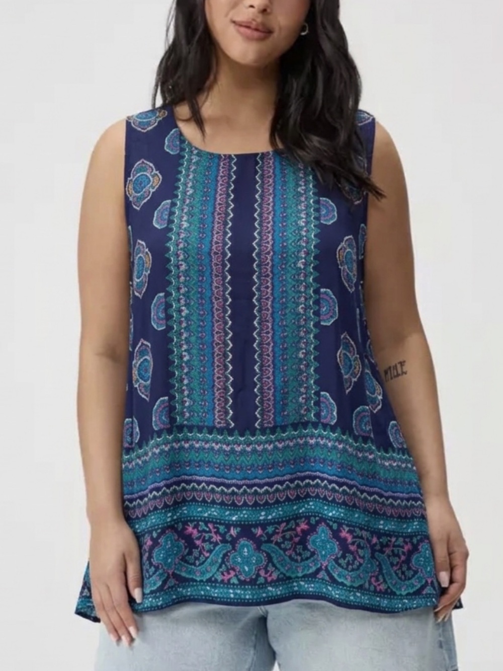 Cynthia Rowley Floral Paisley Button Back Sleeveless Blouse Size Large Tank Top